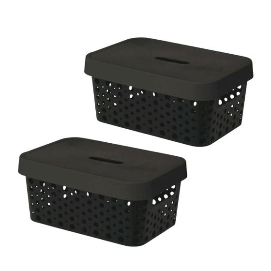 Kit 2 Cestos Organizadores com Tampa 4,5 Litros 26x18x11 Caixa Organizadora Multiuso Rattan - Usual Utilidades Imagem de Kit 2 Cestos Organizadores com Tampa 4,5 Litros 26x18x11 Caixa Organizadora Multiuso Rattan