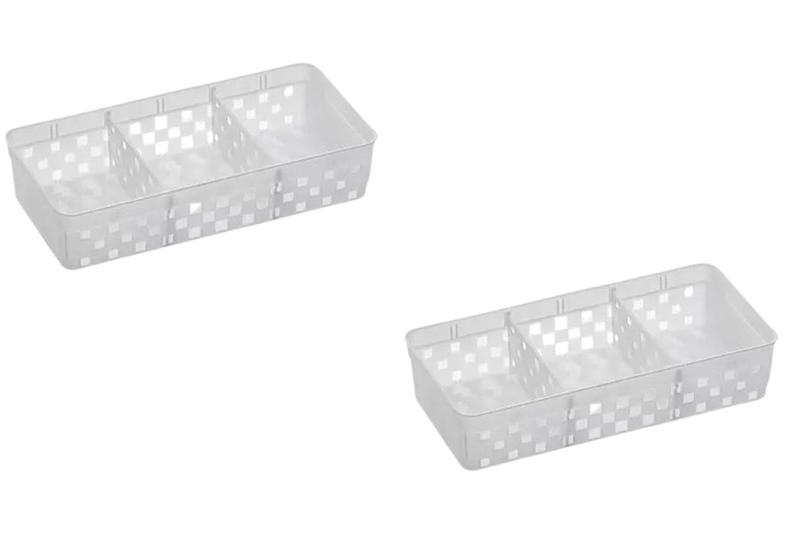 Imagem de Kit 2 Cestos Organizadores Multiuso c/ Divisórias Quadratta 23x11x5cm Branco