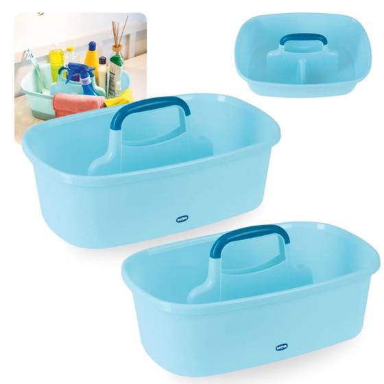 Imagem de Kit 2 Cestos Organizadores Multiuso com Divisorias e Alca Ideal para Lavanderia e Itens de Limpeza Mor