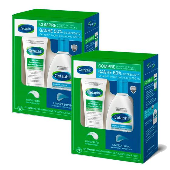 Imagem de Kit 2 Cetaphil Gel Creme Rápida Absorção 226g Ganhe 50% de Desconto Loção de Limpeza 120ml cada