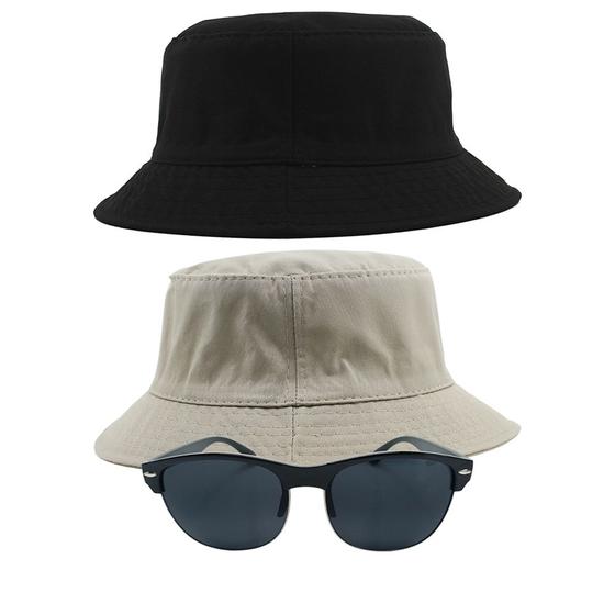 Imagem de Kit 2 Chapéus Bucket Hat E Oculos De Sol Oval Armação De Metal MD-13
