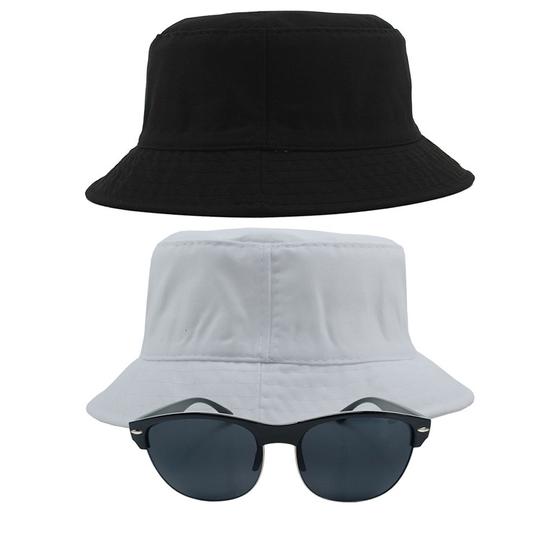 Imagem de Kit 2 Chapéus Bucket Hat E Oculos De Sol Oval Armação De Metal MD-13