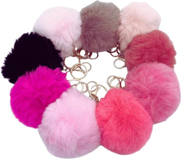 Imagem de Kit 2 Chaveiros Pelúcia Pompom 10cm Acessório Bolsa Cores Sortidas