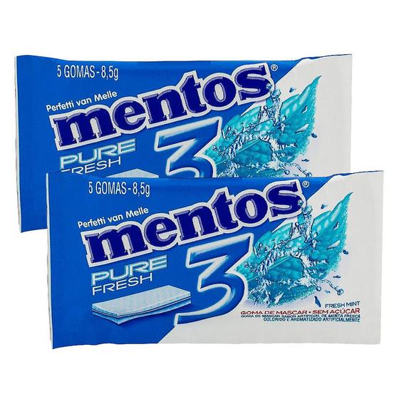 Imagem de Kit 2 Chiclete Mentos Pure Fresh 3 Sabor Fresh Mint Sem Açúcar 8,5g com 5 Unidades