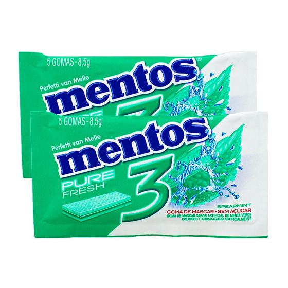 Imagem de Kit 2 Chiclete Mentos Pure Fresh 3 Sabor Spearmint Sem Açúcar 8,5g com 5 Unidades