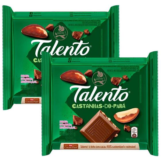 Imagem de Kit 2 Chocolate Garoto Talento ao Leite com Castanha do Pará 85g