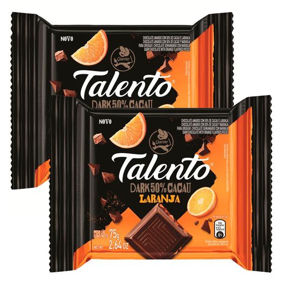 Kit 2 Chocolate Garoto Talento Dark Laranja 50 Cacau 75g Chocolate