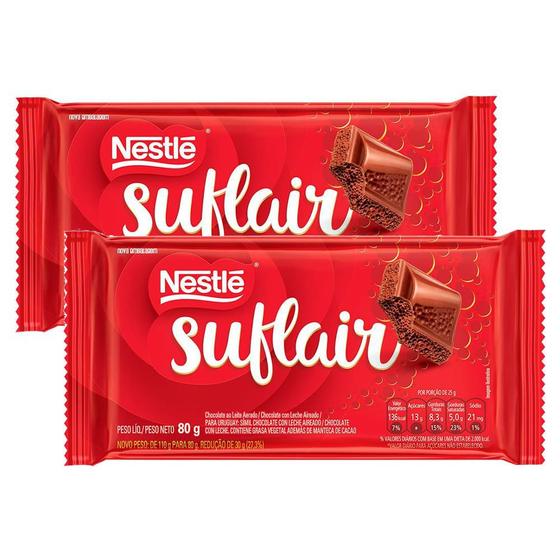 Imagem de Kit 2 Chocolate Nestlé Suflair Ao Leite 80g