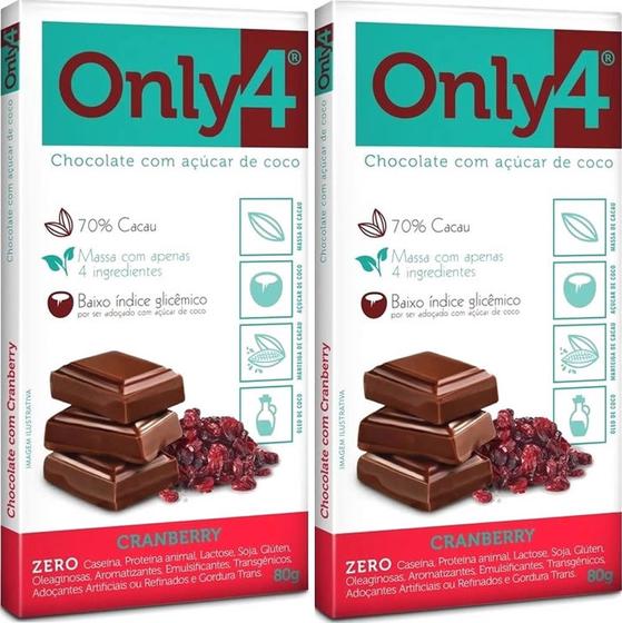 Imagem de Kit 2 Chocolate Only4 com Cranberry Tudo Zero Leite 80g