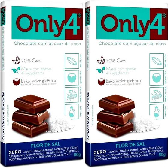 Imagem de Kit 2 Chocolate Only4 com Flor de Sal Tudo Zero Leite 80g