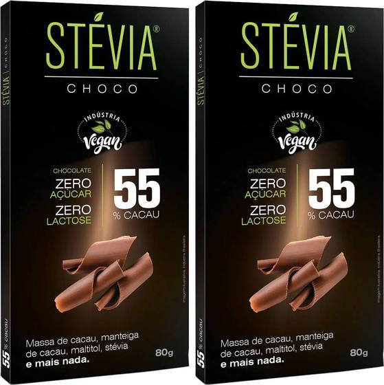 Imagem de Kit 2 Chocolate Stévia Choco 55% Cacau Tudo Zero Leite 80g