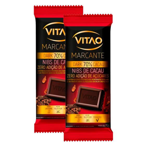 Imagem de Kit 2 Chocolate Vitao Marcante Dark 70% Cacau Zero Açúcar 70g