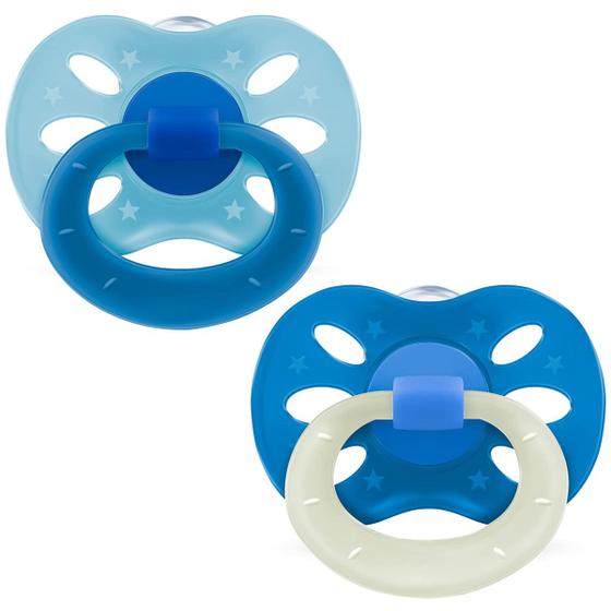 Imagem de Kit 2 Chupetas Bebê Infantil Com Estojo Para Transporte +0 Meses Silicone Air Dia e Noite Azul Lillo