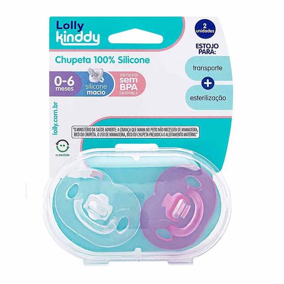 Imagem de Kit 2 Chupetas - Silicone - 0-6m - Rosa - Lolly Kinddy