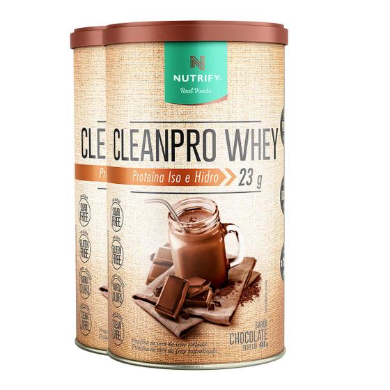Imagem de Kit 2 Clean Pro Whey Hidrolisado Chocolate Nutrify 450g
