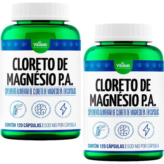 Imagem de Kit 2 Cloreto de Magnésio PA Vitalab 500mg 120 Cápsulas