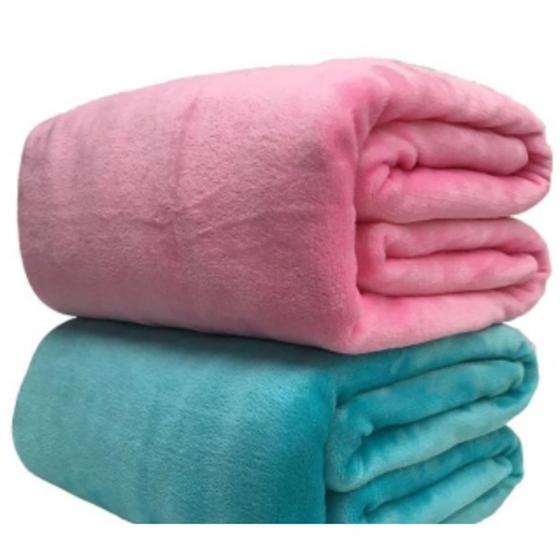 Imagem de Kit 2 Cobertor Manta Lisas Casal Microfibra 1,80 x 2,00 Mantinha - Queima de Estoque