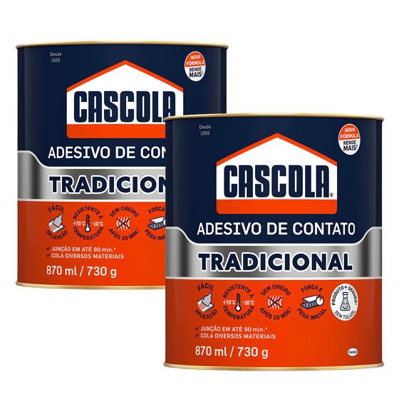 Imagem de Kit 2 Cola Adesivo De Contato Tradicional 870ml S/ Cheiro Sapateiro Marceneiro Cascola