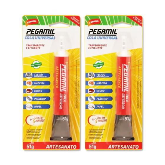 Imagem de Kit 2 Cola Universal Pegamil transparente para artesanato 51 gramas