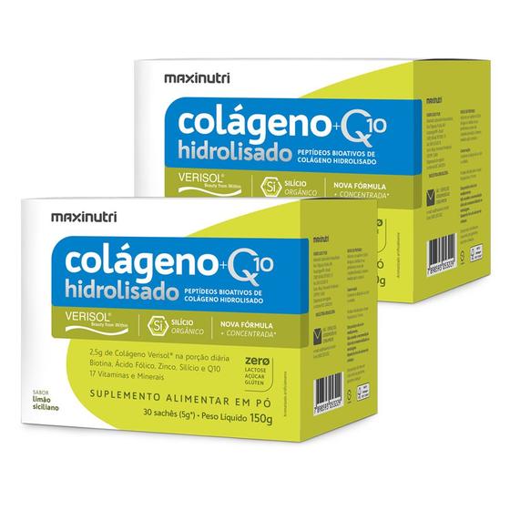 Imagem de Kit 2 Colágeno Verisol Sachês Limão Siciliano 30x5g + Q10 Maxinutri