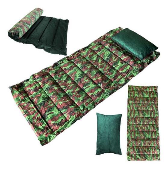 Imagem de Kit 2 Colchonete Solteiro Com Travesseiro Camping Camuflado