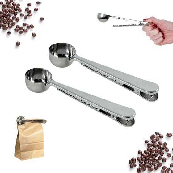 Imagem de Kit 2 Colheres Medidoras para Café com Cabo Prendedor de Aço Inox