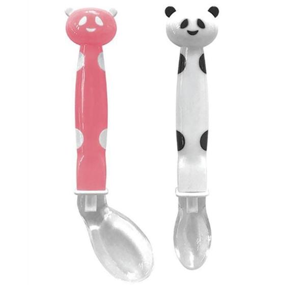 Imagem de Kit 2 Colheres Silicone Buba Panda Rosa + 6 Meses