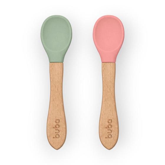Imagem de Kit 2 Colheres Silicone E Bambu Introdução Alimentar