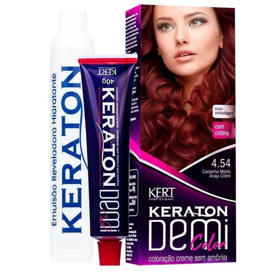 Imagem de Kit 2 Coloração Keraton Demi Color Castanho Médio Acaju Acobreado 4.54