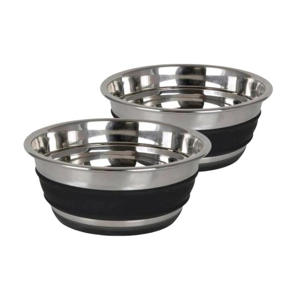 Imagem de Kit 2 Comedouro e Bebedouro M para Cachorro Com Lousa Durapet Bowl em Aço Inox