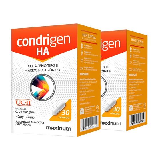 Imagem de Kit 2 Condrigen H.A. Colágeno Tipo 2 + Ácido Hialurônico 30 Cáps Maxinutri