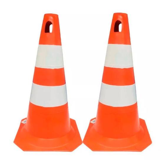 Imagem de Kit 2 cone sinalização trânsito laranja e branco 50cm
