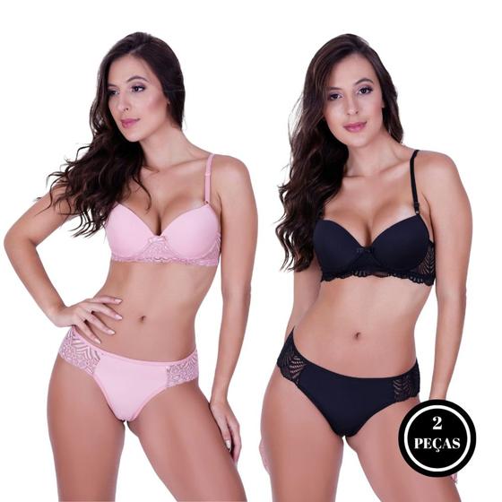 Imagem de Kit 2 Conjunto com Bojo com Detalhes em Renda - KIT 2 GISELE PRETO ROSA