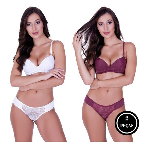 Imagem de Kit 2 Conjunto de lingerie sutiã com bojo liso e detalhe de renda- KIT 2 CONJUNTO ÉRIKA