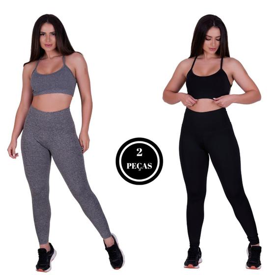 Imagem de Kit 2 Conjunto Fitness Top e Calça Legging Suplex - KIT CJ 2 TOP ANA + DEBI PRETO E CINZA