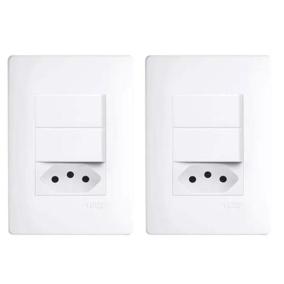 Imagem de Kit 2 Conjunto Interruptor Duplo + Tomada 10a Habitat 2313