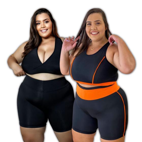 Imagem de Kit 2 Conjunto Moda Fitness Feminino Plus Size Cintura Alta Suplex Grosso