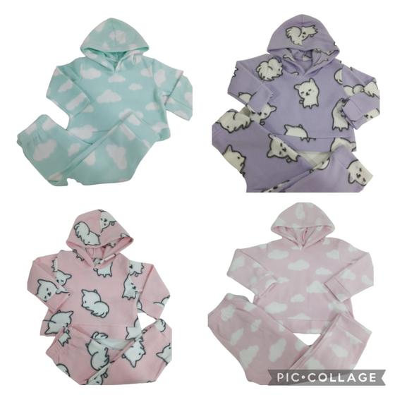 Imagem de Kit 2 Conjunto Soft Menina Inverno Infantil Tam 1 2 3 Capuz