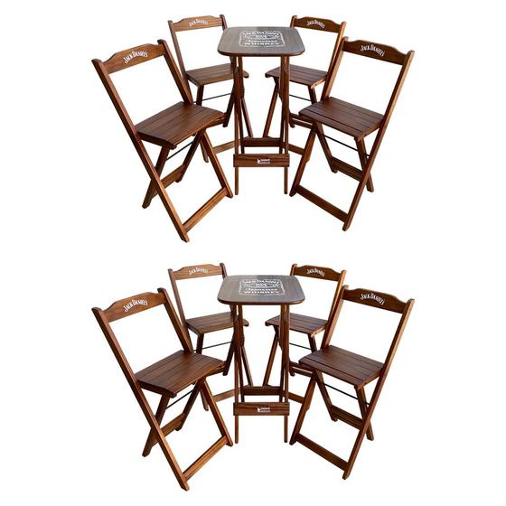 Imagem de Kit 2 Conjuntos Bistrô Mesa com 4 Banquetas Dobráveis de Madeira Personalizada Jack - Imbuia