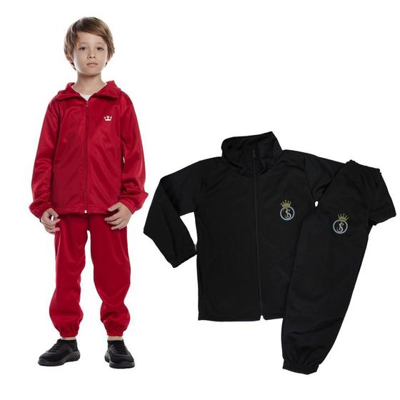 Imagem de Kit 2 conjuntos casaco e calça esportivo agasalho infantil bebe uniforme inverno de frio peluciado
