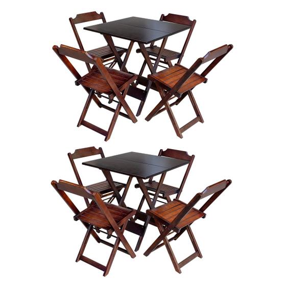 Imagem de Kit 2 Conjuntos de Mesa com 4 Cadeiras de Madeira Dobravel 70x70 Qualidade Móveis Guara - Imbuia