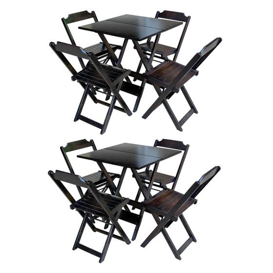 Imagem de Kit 2 Conjuntos de Mesa com 4 Cadeiras de Madeira Dobravel 70x70 Tabaco