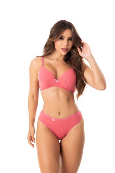 Imagem de Kit 2 Conjuntos Lingerie Canelado Sexy Sensual Feminino Calcinha e Sutiã Com Bojo Confortavel