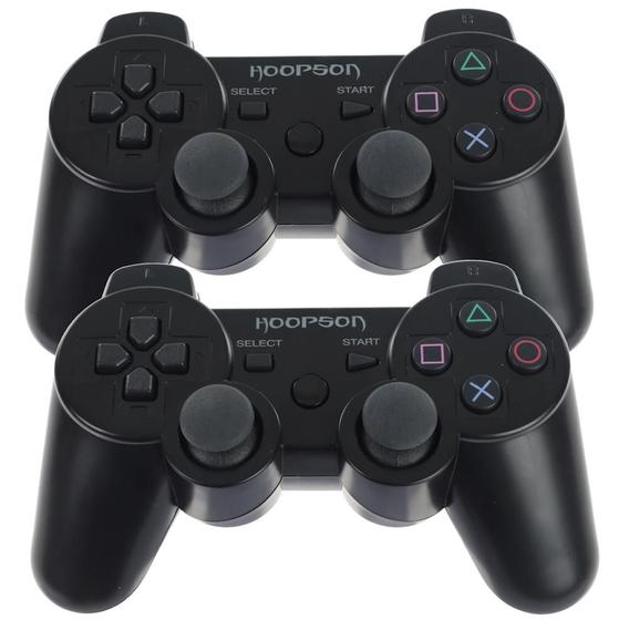 Imagem de Kit 2 Controle Joystick Sem Fio Wireless Analógico Double Shock Preto para Vídeo Game Ps3