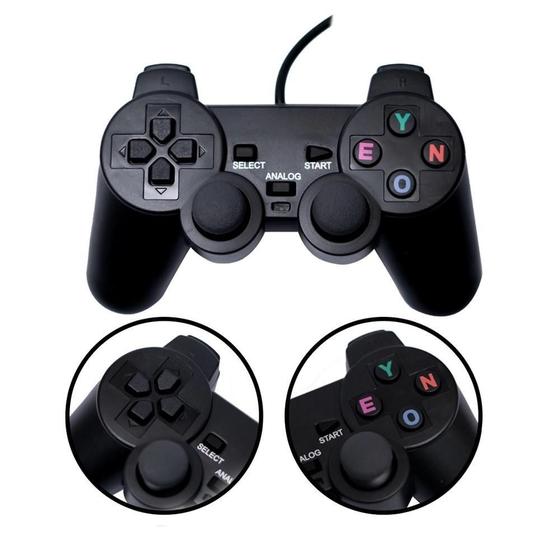 Imagem de Kit 2 Controles Jogos Ps2 Com Fio Manete Resistente A Quedas