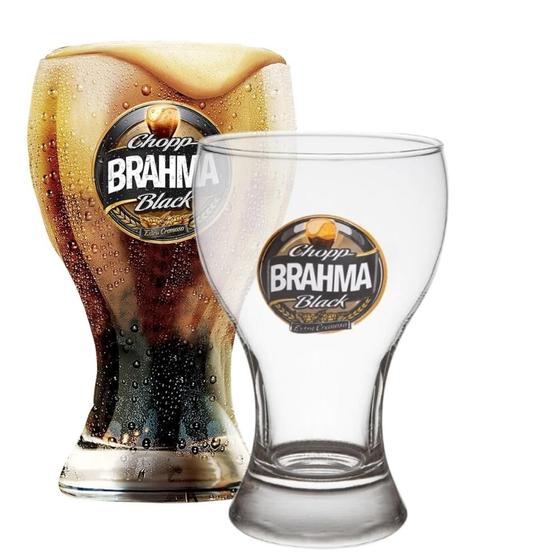 Imagem de Kit 2 Copo Chopp Brahma Black Oficial Bar e Restaurante 430mL Vidro Resistente Com Logo Cerveja Escura