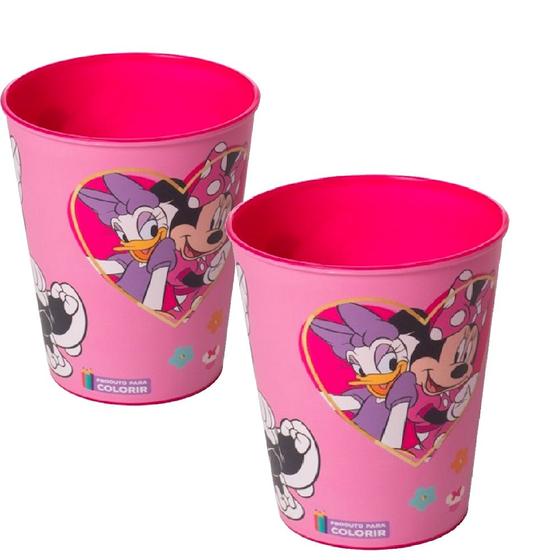 Imagem de Kit 2 Copo Minnie 320ml Porta Lanche Infantil Escola Passeio