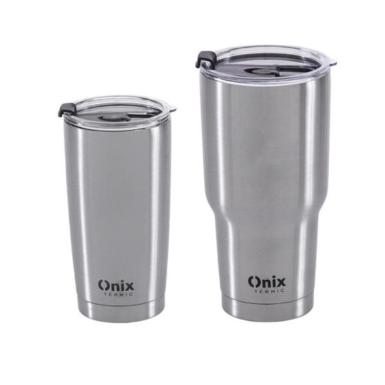 Imagem de Kit 2 Copo Térmico Aço Inox 580ml e 870ml c/ Tampa Paramount