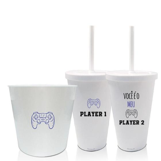 Imagem de Kit 2 Copos Com Tampa E Balde - Player 1 - Dia Dos Namorados