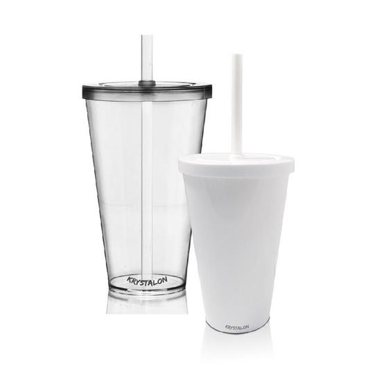 Imagem de Kit 2 Copos Com Tampa E Canudo Branco E Transparente